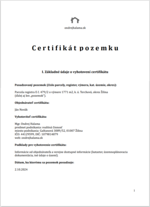 certifikát pozemku